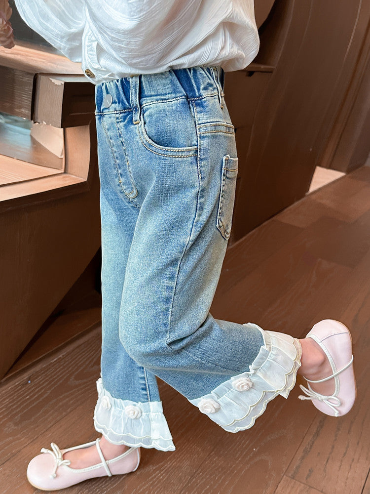 Pantalones Jeans para Niñas Barra Florzinhas