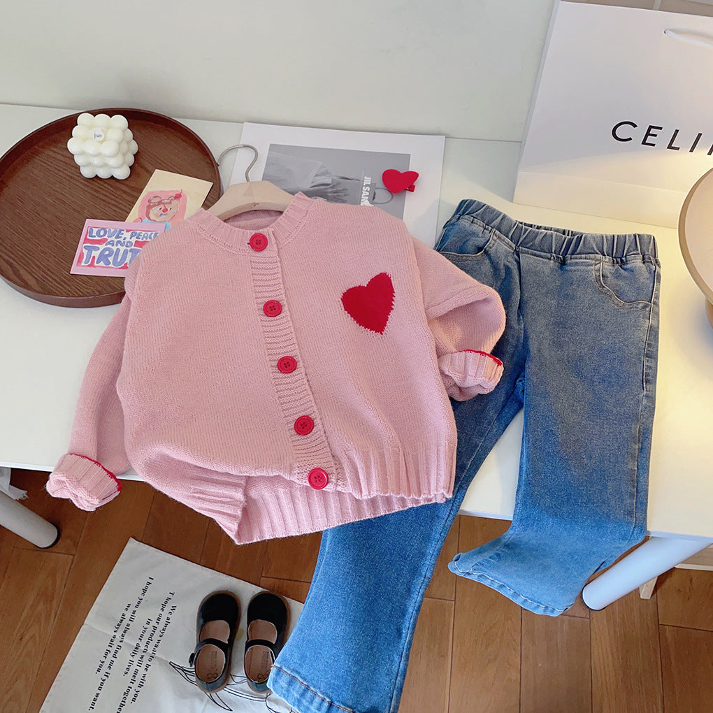 Abrigo de Punto con Forma de Corazón para Niña