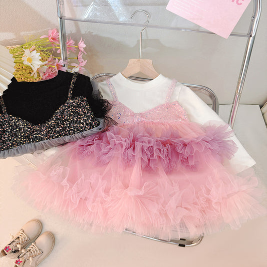 Vestido de invierno infantil con brillo y tul