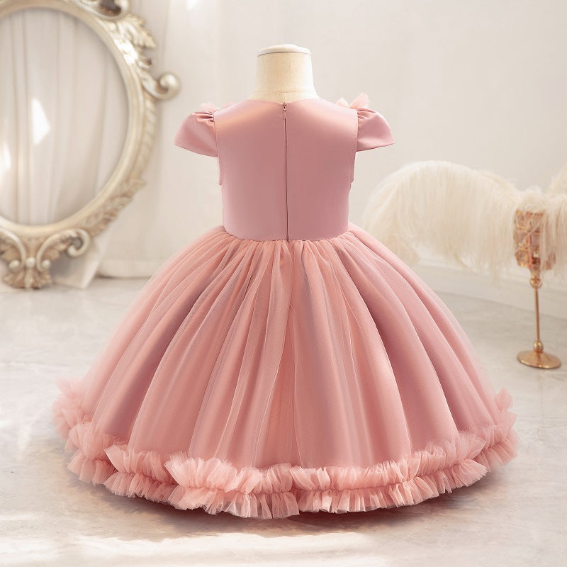 Vestido de fiesta infantil de tul plisado y perlas