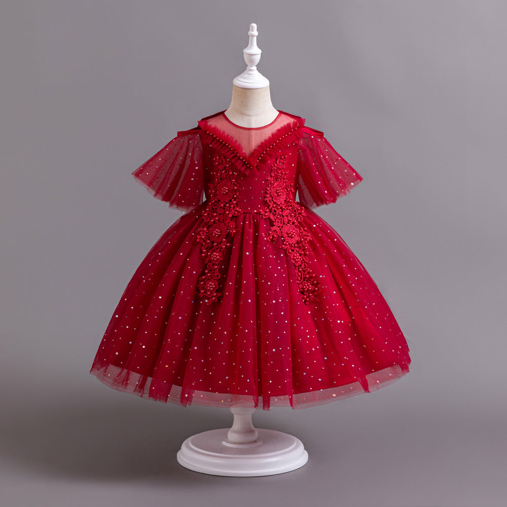 Vestido Infantil Perlas Rosa Flores