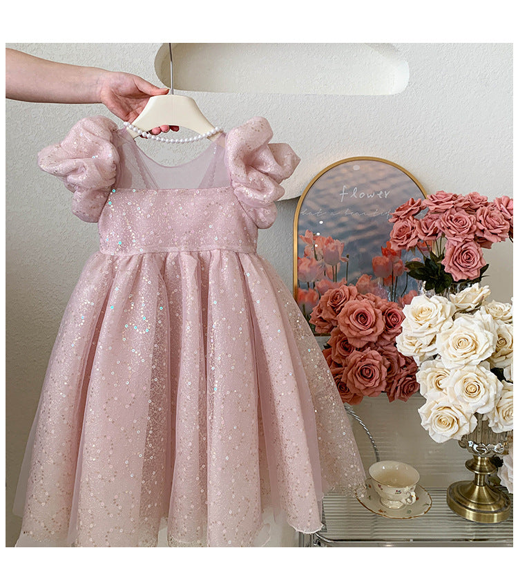 Vestido de Fiesta Infantil con Vuelo y Brillo
