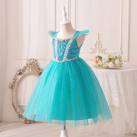 Vestido Infantil Princesa Azul Brillante