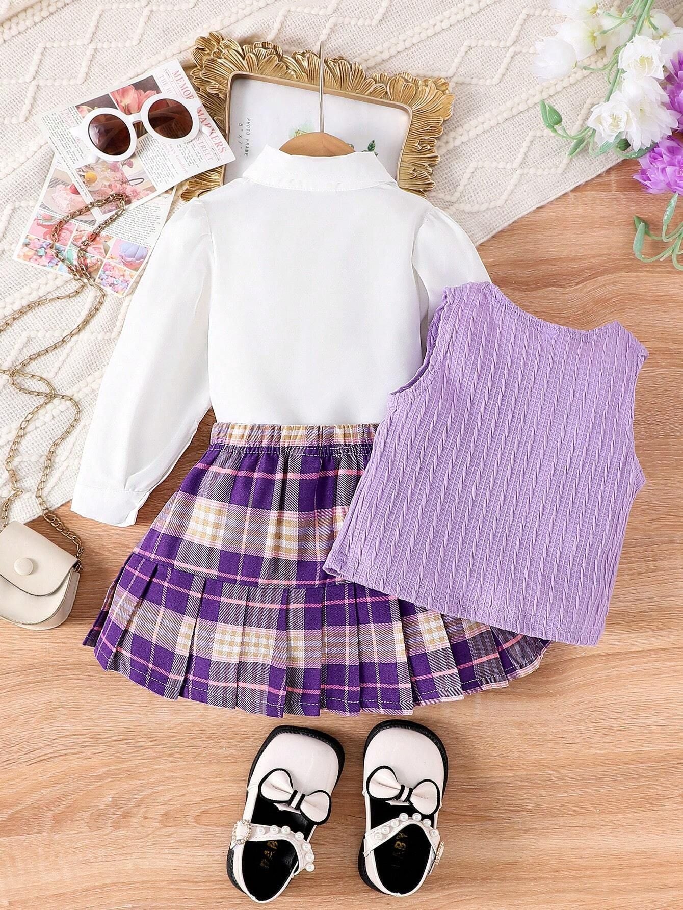 Conjunto de 3 piezas para niña: chaleco y falda