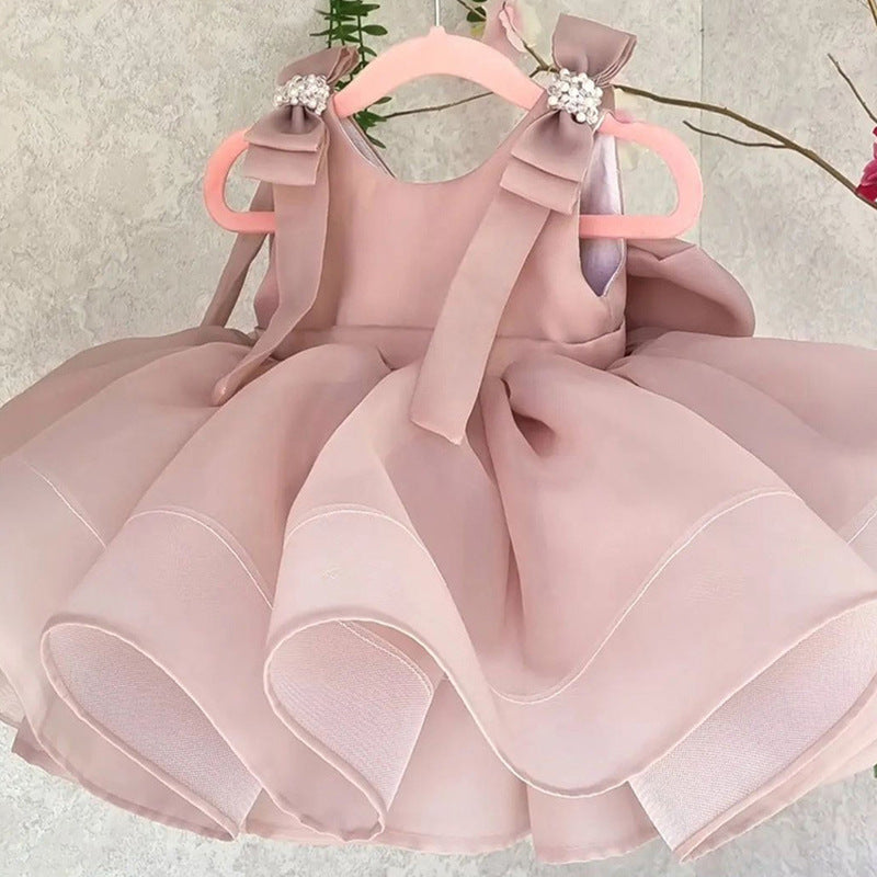 Vestido de Fiesta Infantil Rosa con Lazos