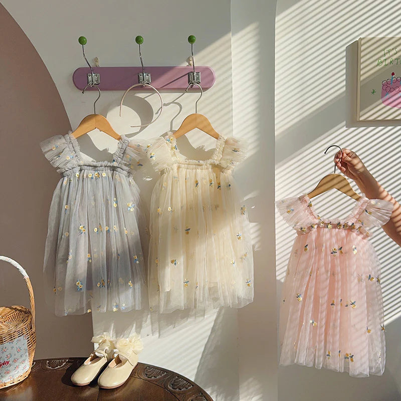 Vestido Infantil de Tul con Flores