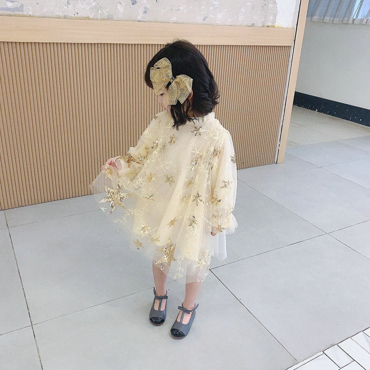 Vestido Infantil com Tule Estrelinhas