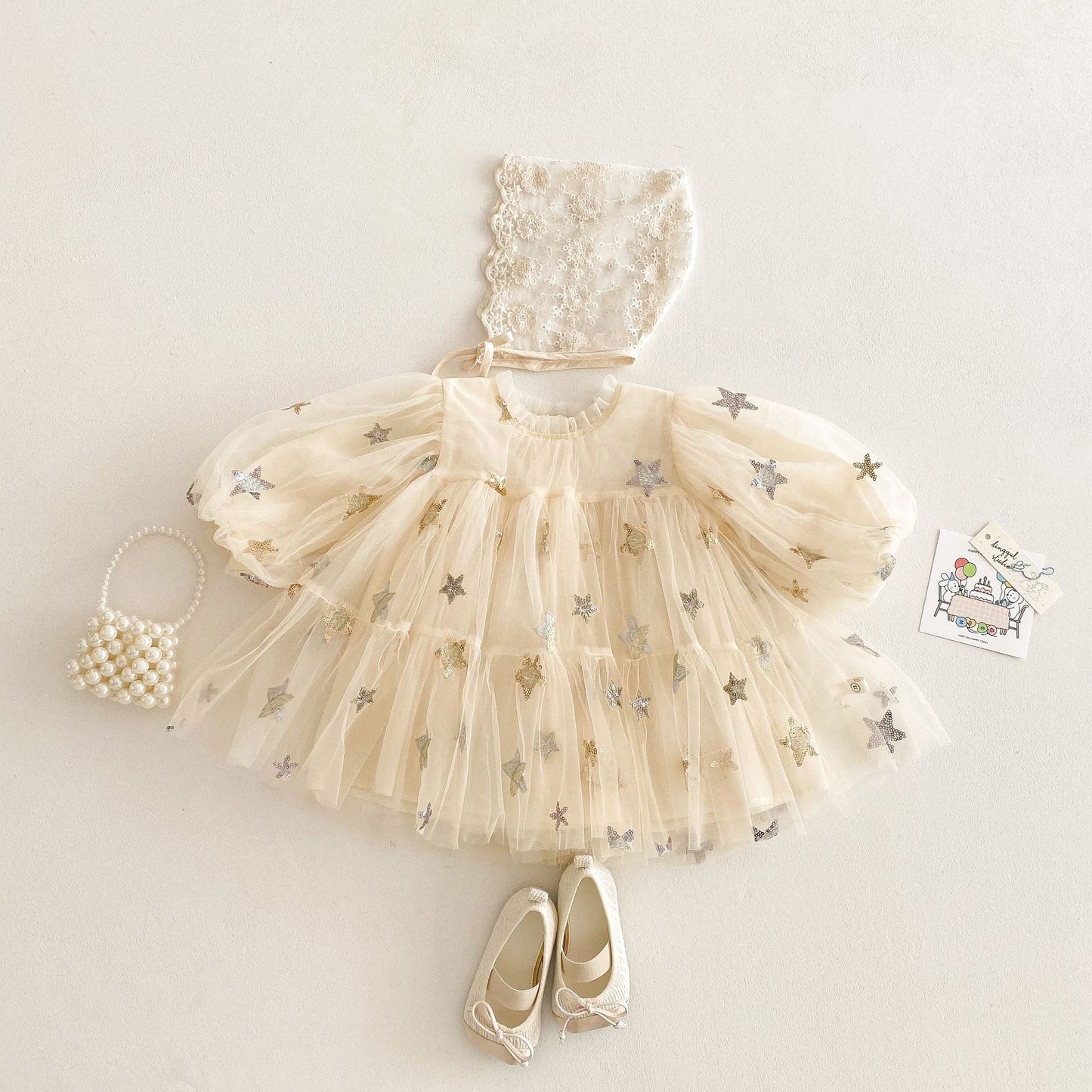 Vestido Infantil de Tul con Estrellas