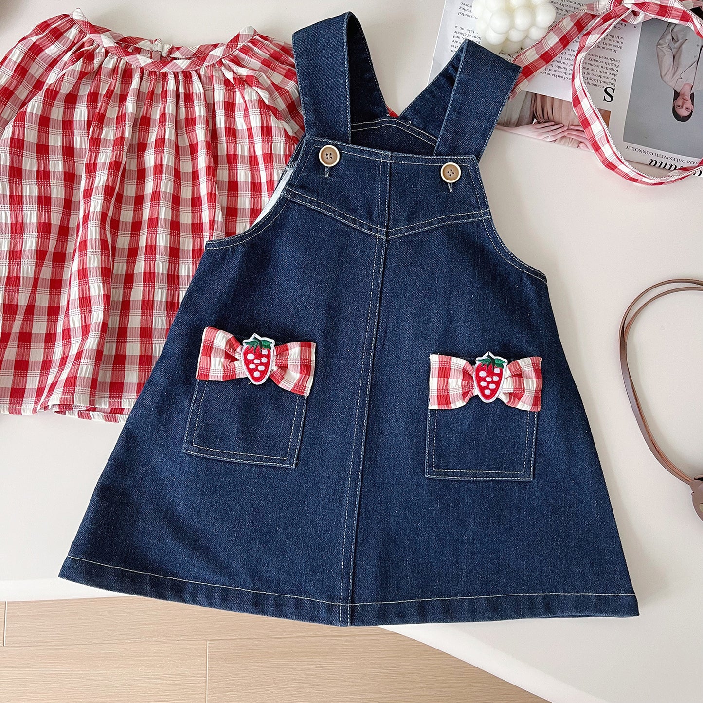 Conjunto infantil   Jeans De Fresa A Cuadros