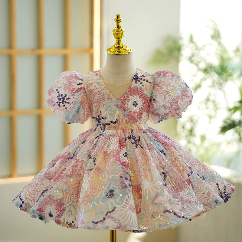 Vestido Infantil de Fiesta Floral con Lazo