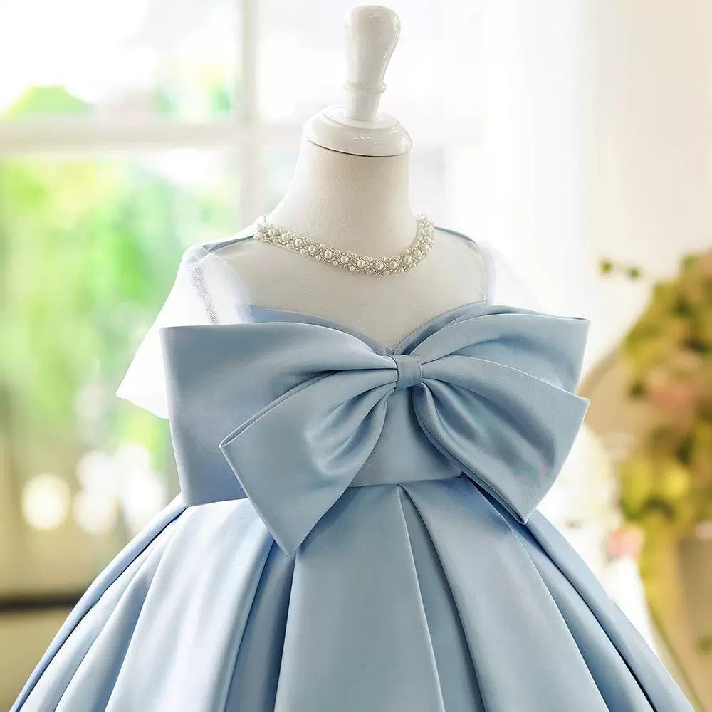 Vestido de Fiesta Infantil Azul Con Lazo