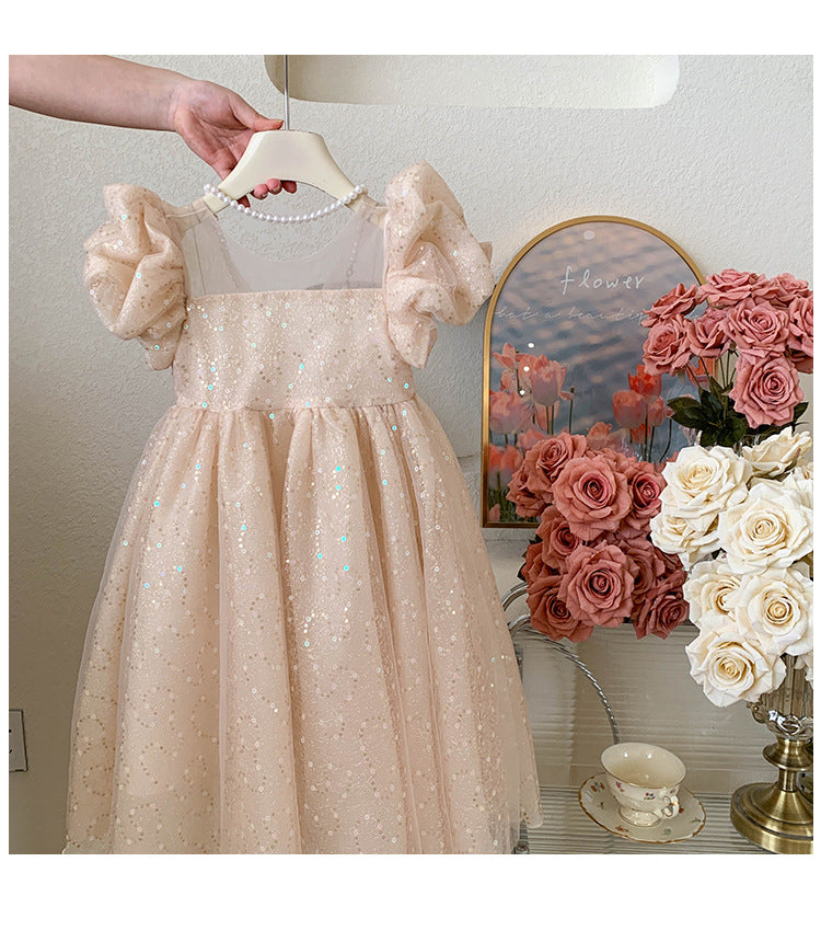 Vestido de Fiesta Infantil con Vuelo y Brillo