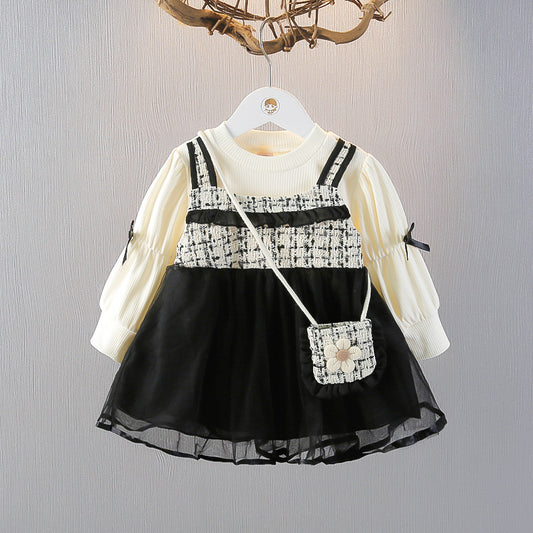 Vestido infantil de tul y tweed