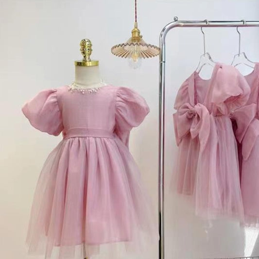 Vestido Infantil de Tul con Encaje Rosa