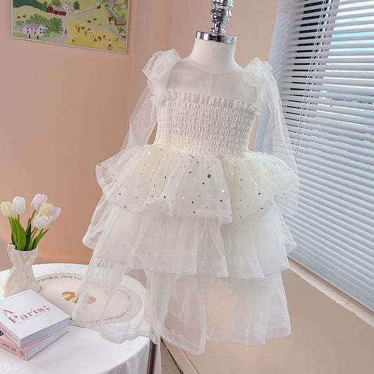 Vestido Infantil Tul Estrellas Escalonadas