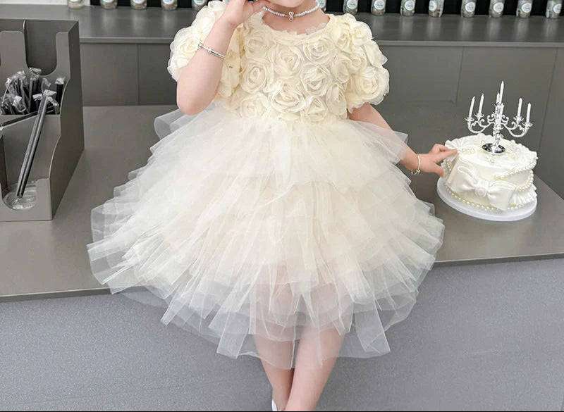 Vestido Infantil con Capas de Tul con Flores