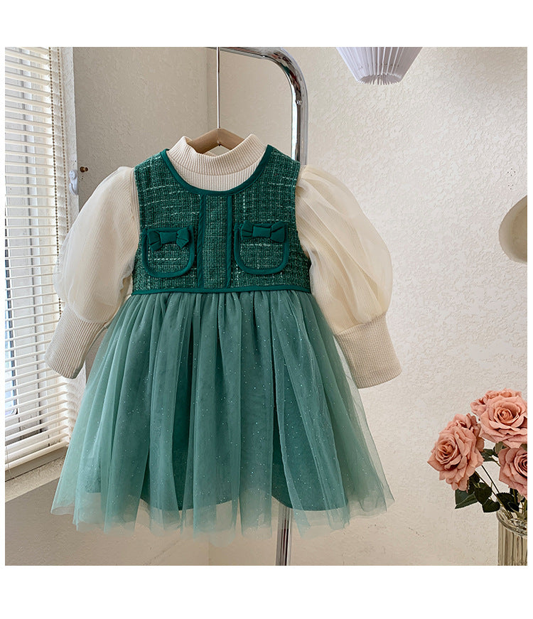 Vestido Infantil Invierno/Verano Bolsos Verdes