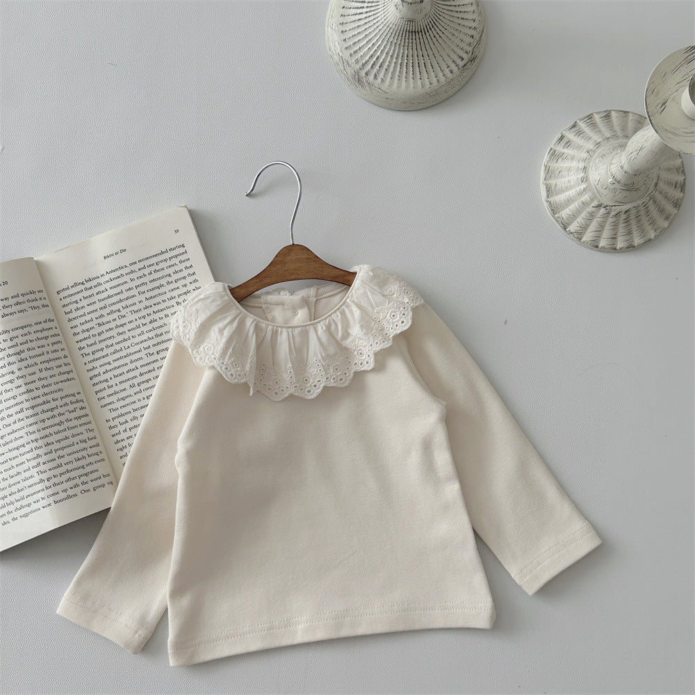 Blusa Infantil con Cuello de Encaje para Mujer