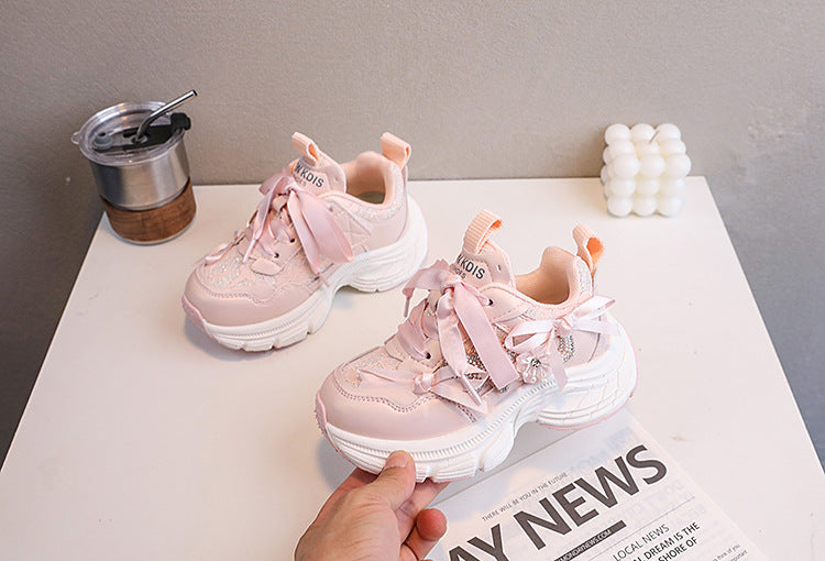 Zapatillas de Tenis para Niñas con Lazos y Destellos