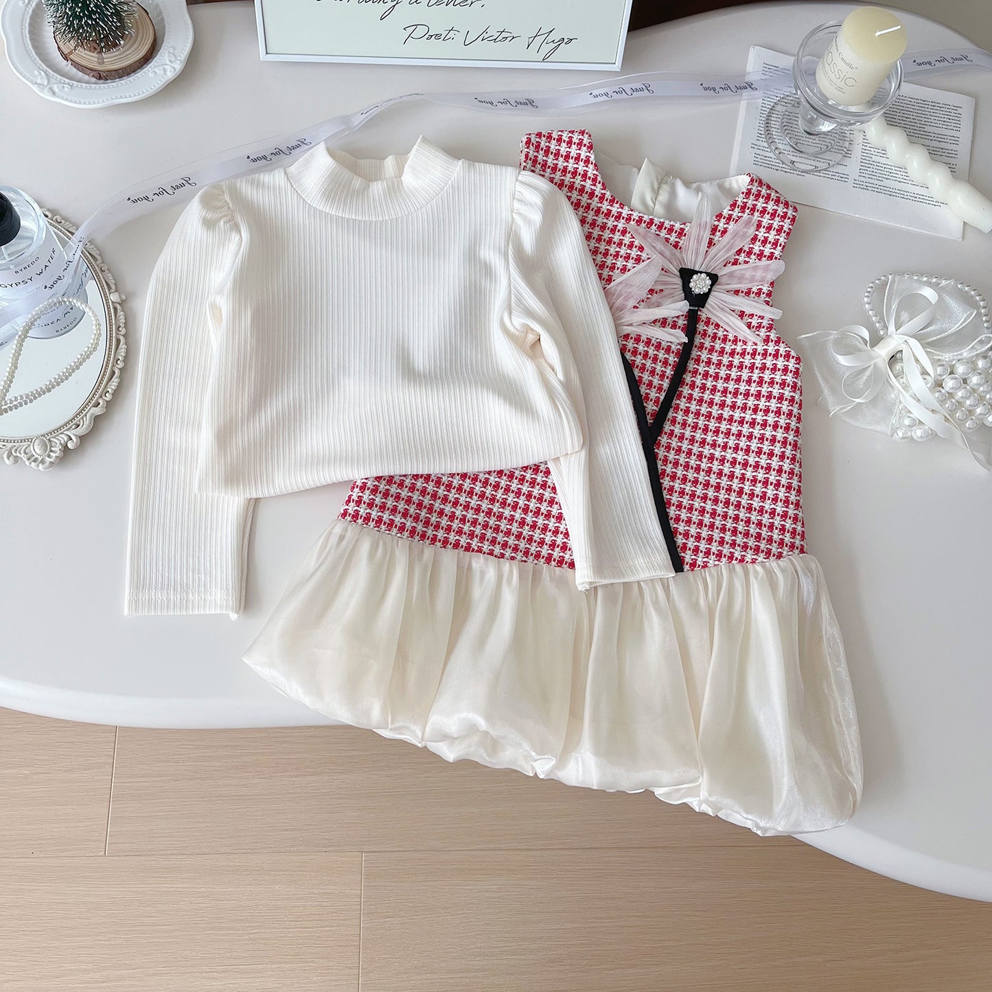 Conjunto Infantil Cuadros Flores + Blusa