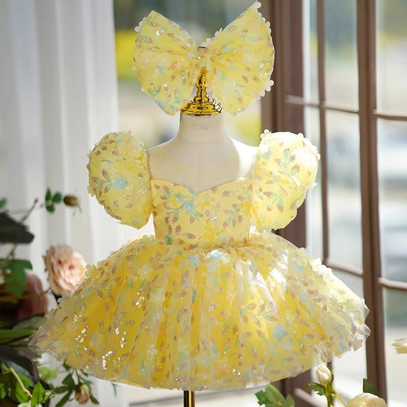 Vestido de Fiesta Infantil Flores Brillantes