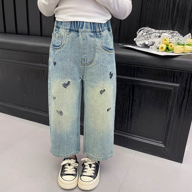 Pantalón Jeans Anchos para Niñas Corazones