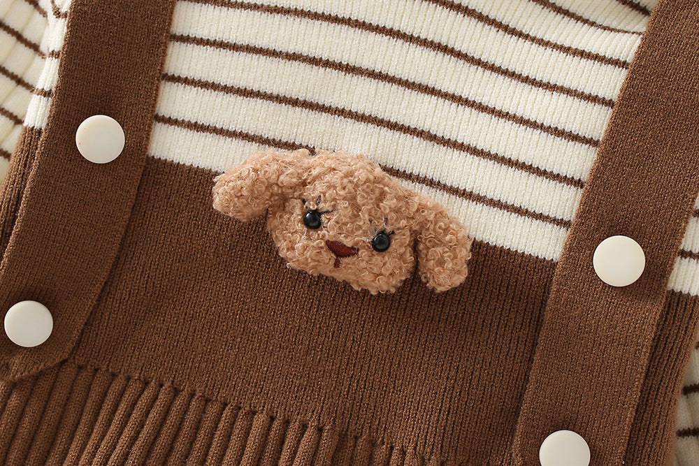 Conjunto de Osito de Peluche a Rayas Para Niña