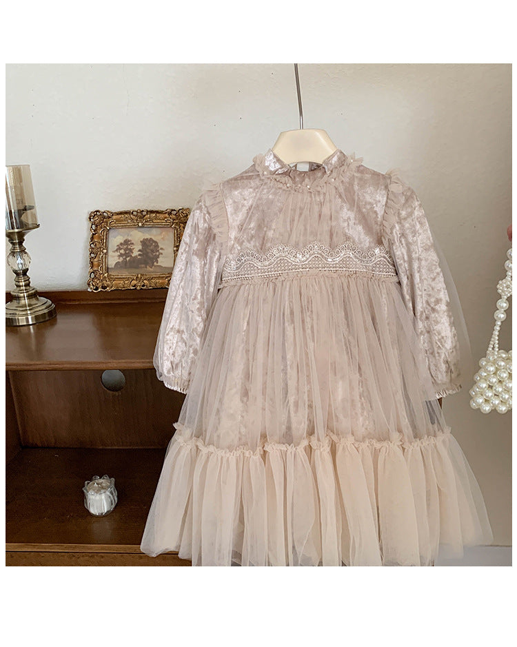 Vestido Infantil de Encaje con Tul