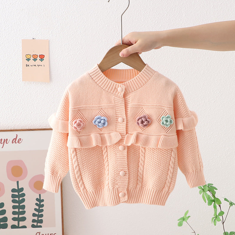 Cárdigan Infantil De Punto Flores