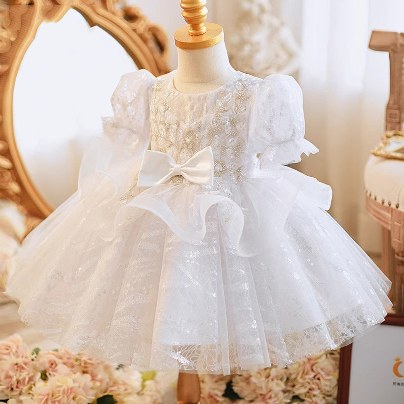 Vestido de Fiesta Infantil Lazo Blanco