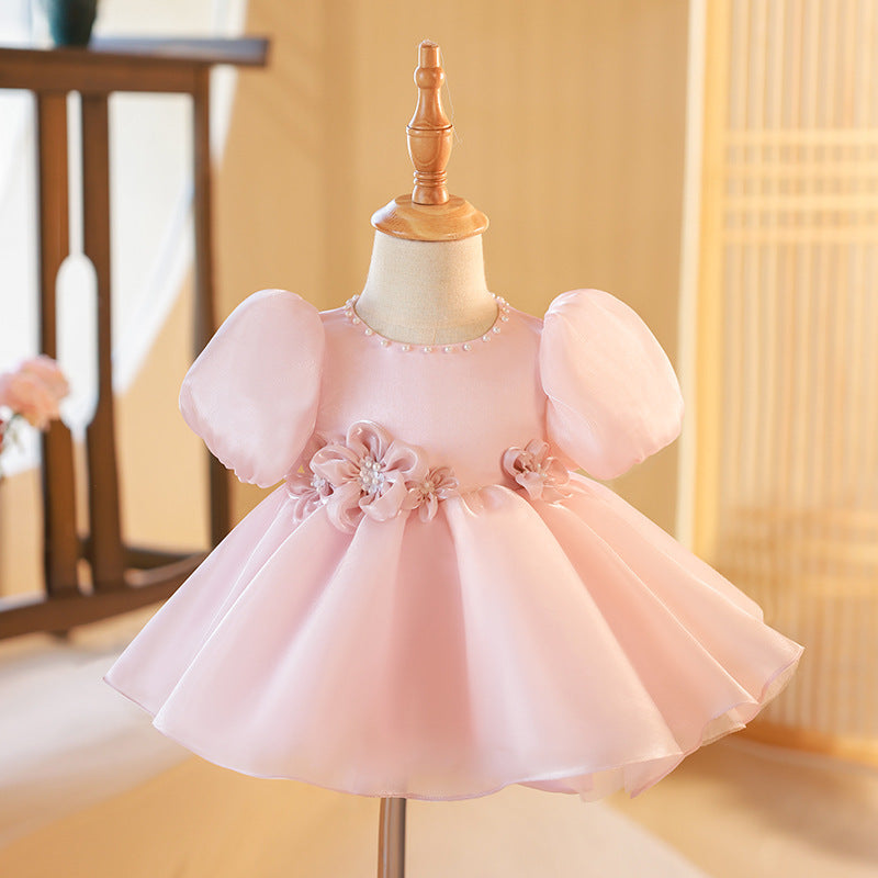 Vestido de Fiesta Infantil Rosa con Flores