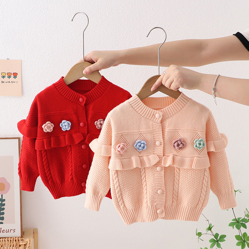 Cárdigan Infantil De Punto Flores