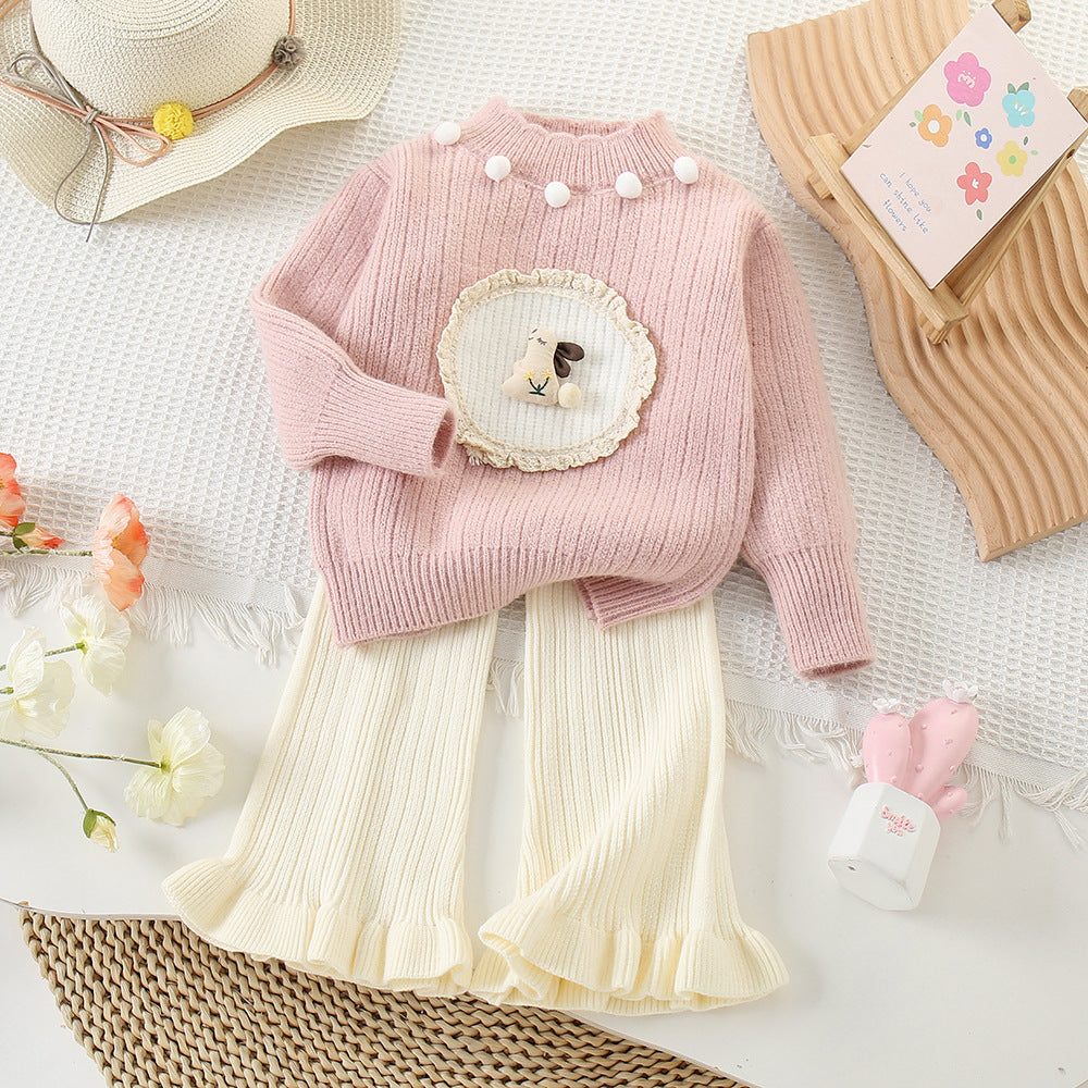 Conjunto de punto de conejito para niña