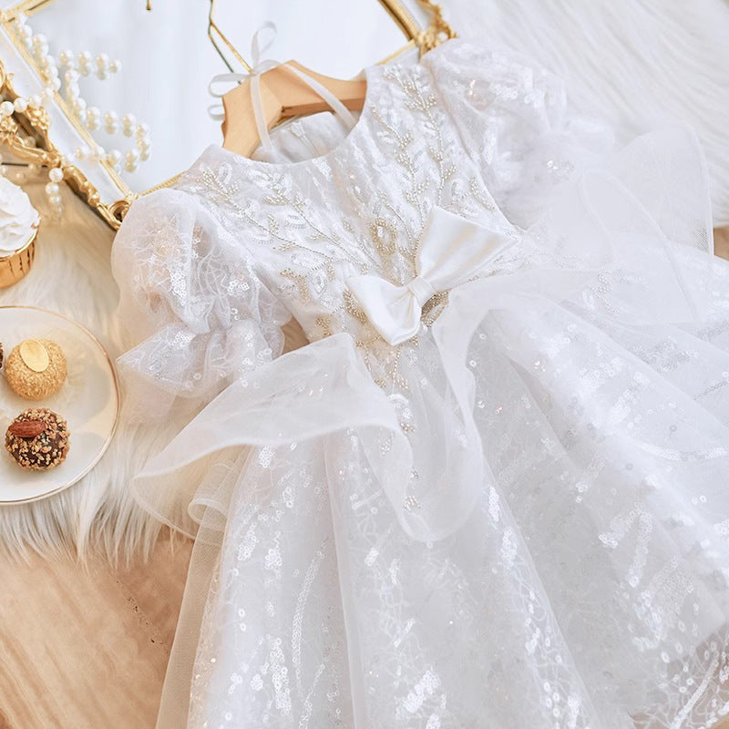 Vestido de Fiesta Infantil Lazo Blanco