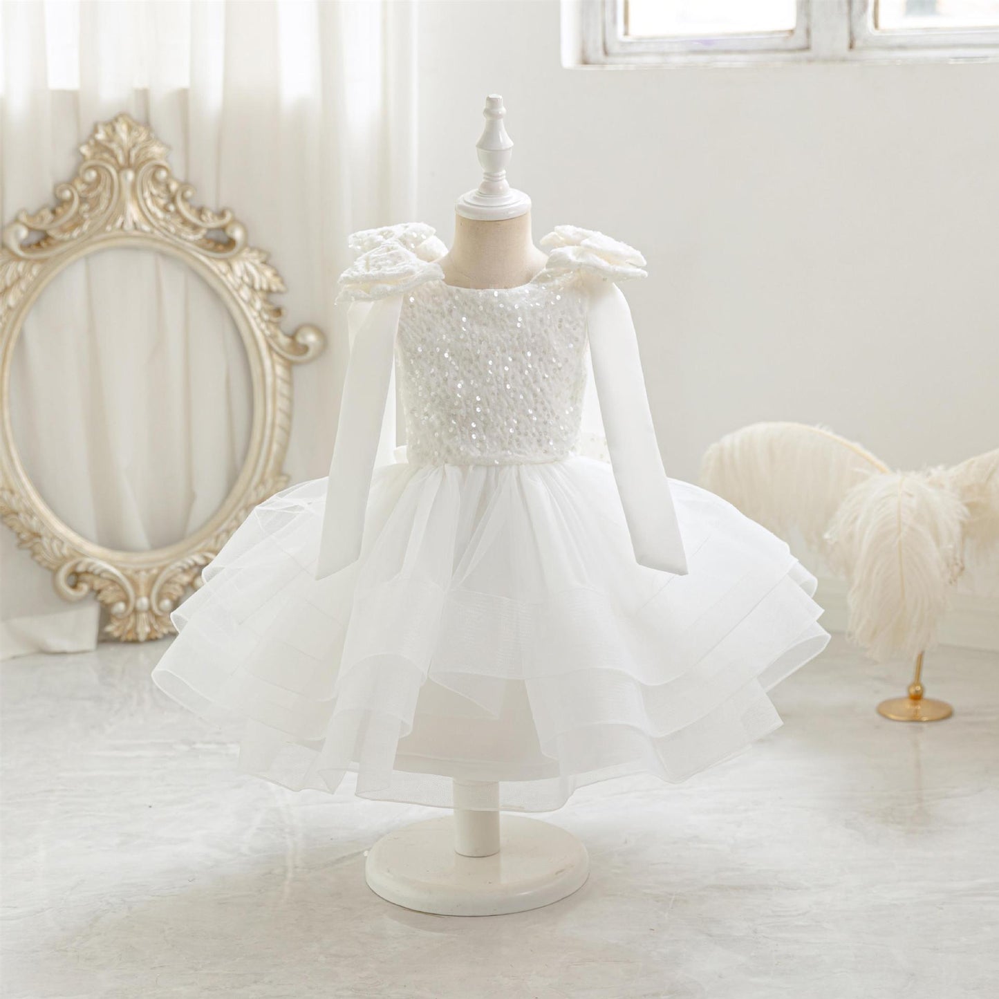 Vestido de Fiesta Infantil Brillante con Lazo