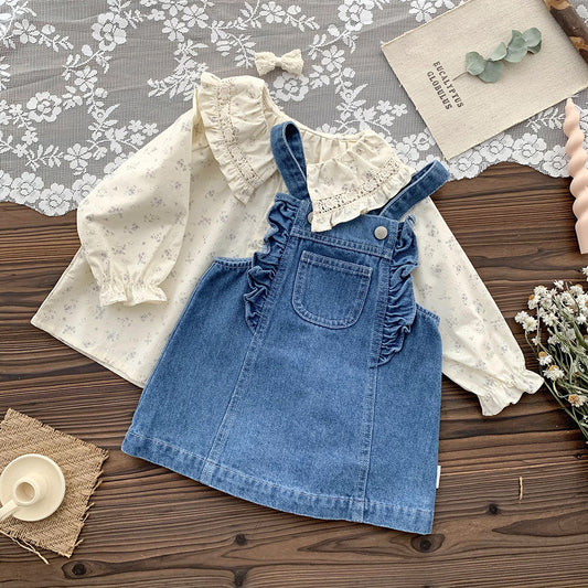 Pantalones Vaqueros y Peto de Flores para Niñas