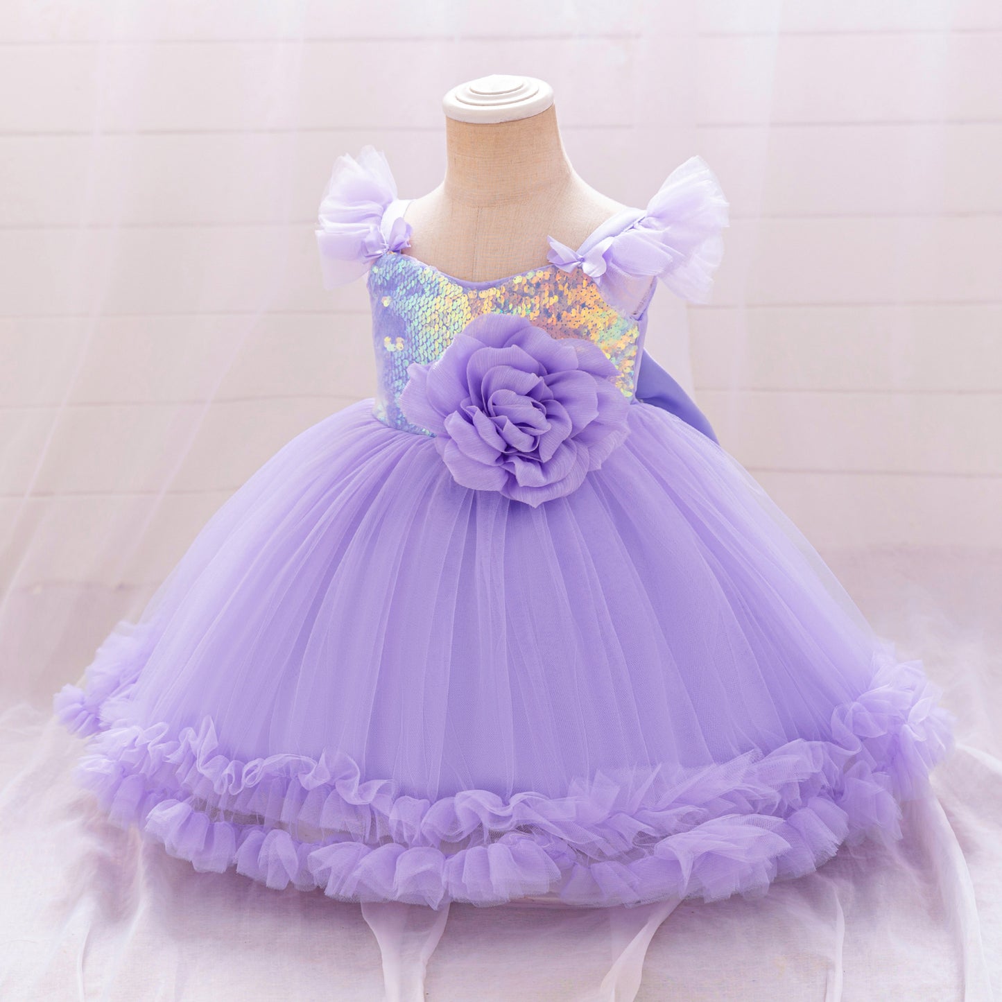 Vestido Infantil Flores Tul Brillante