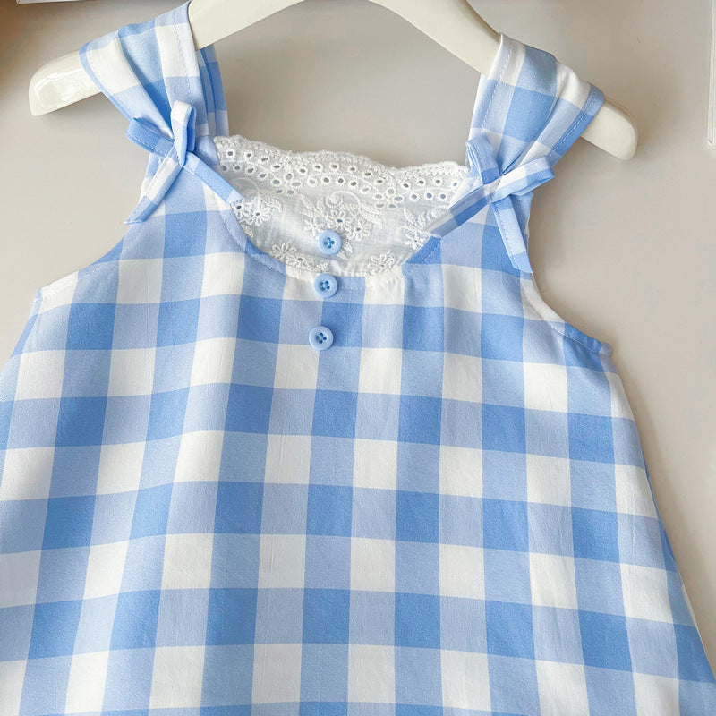 Vestido Infantil Cuadros Azul