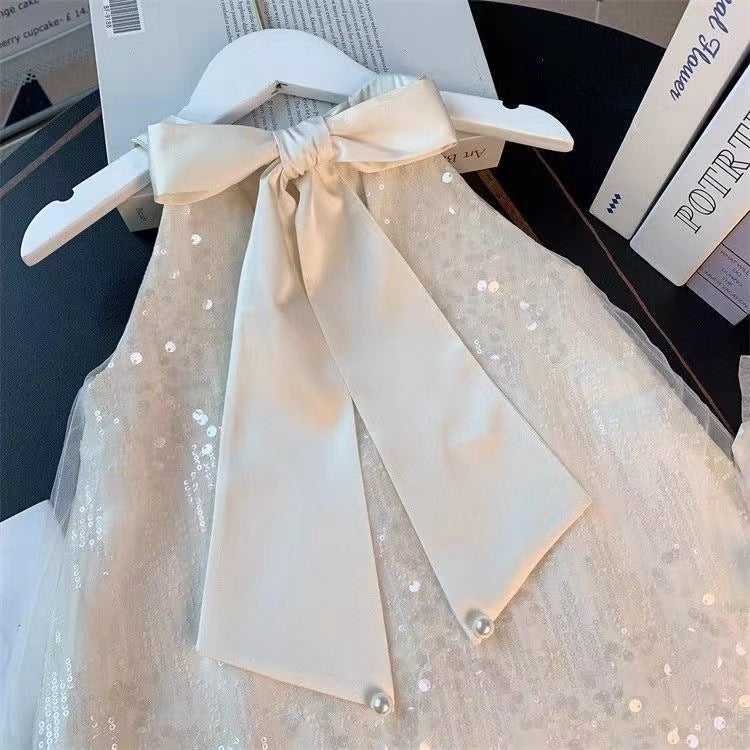 Vestido Infantil Brillante con Lazo