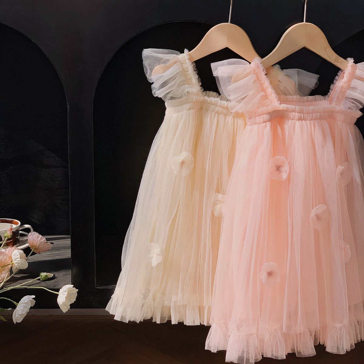 Vestido Infantil de Tul con Flores