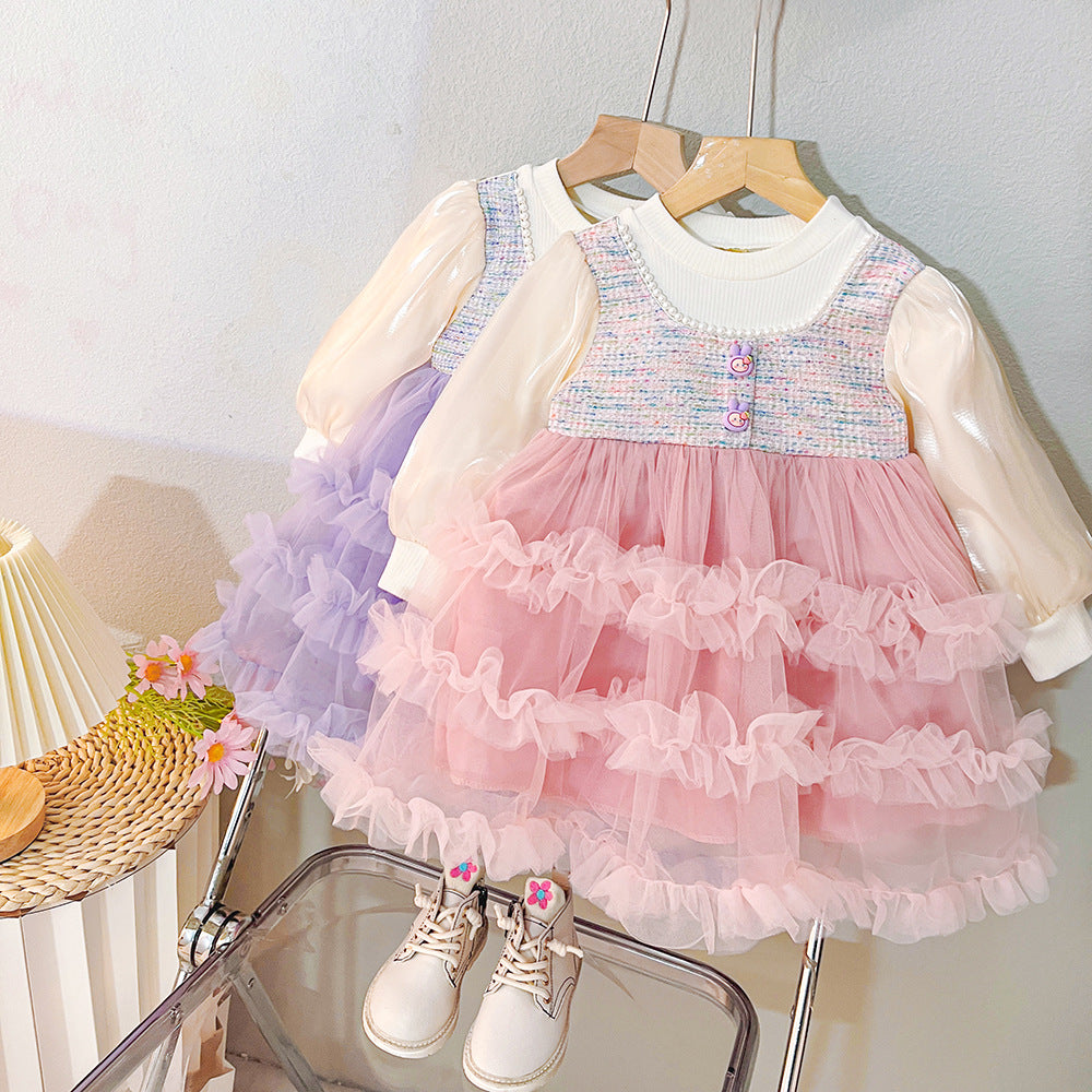 Vestido infantil de tweed y tul