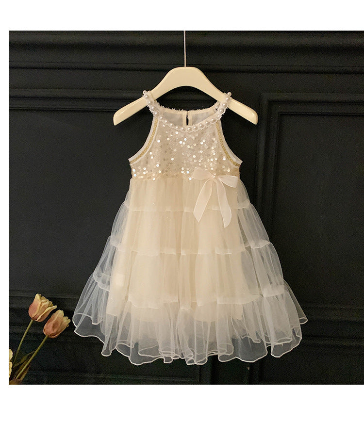 Vestido Infantil con Purpurina, Tul y Lazo