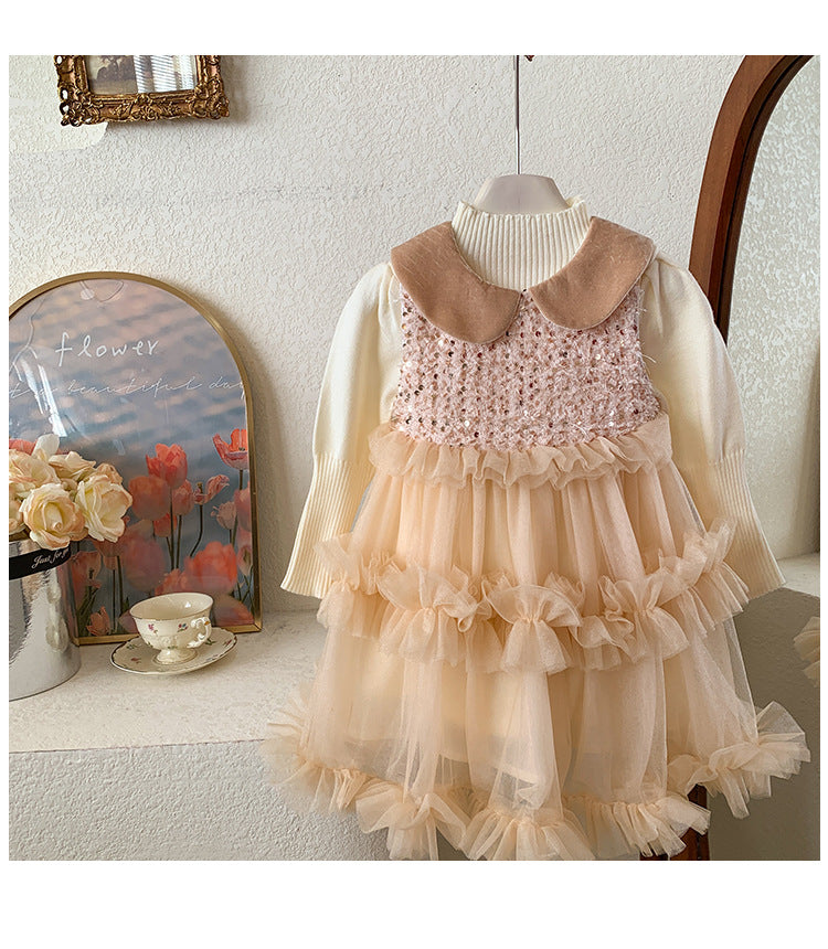 Vestido Infantil a Capas de Purpurina y Tul