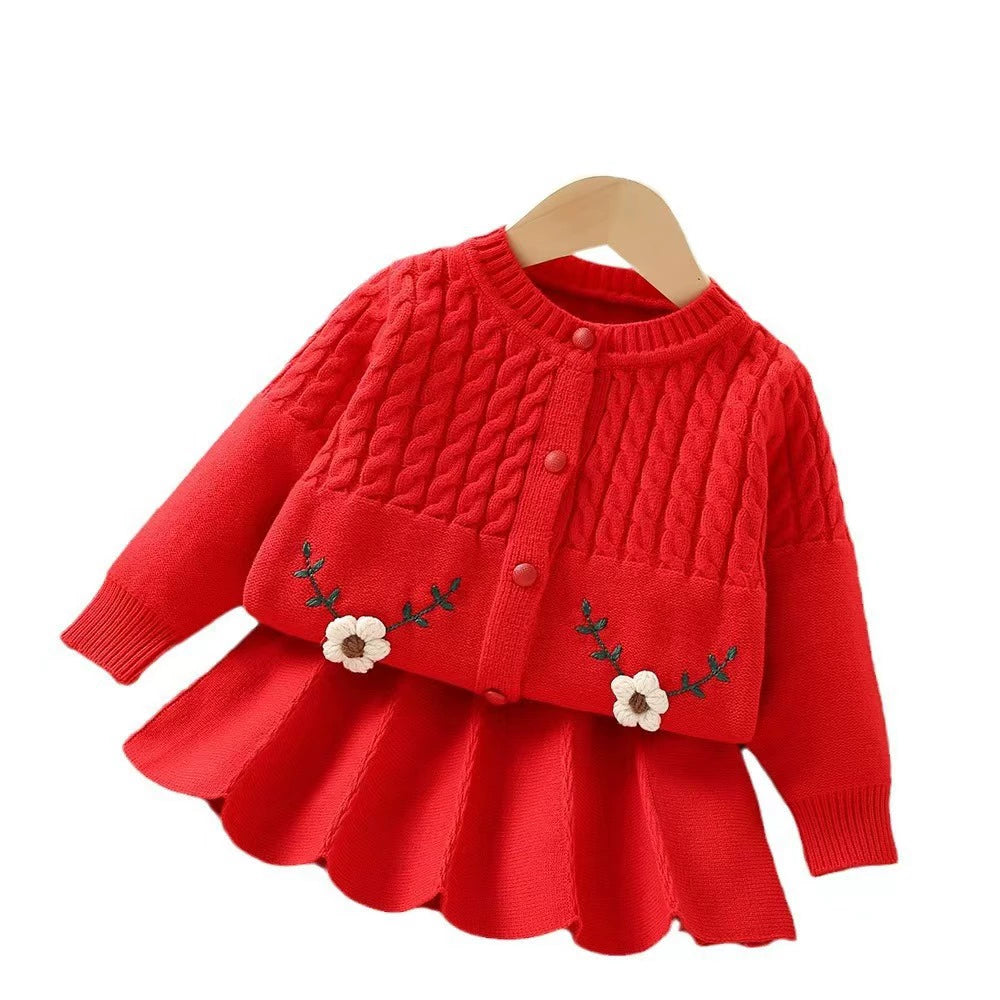 Conjunto de punto con flores para niña