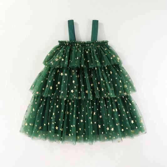 Vestido Infantil Estrellas Verdes