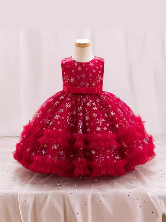 Vestido de fiesta de Navidad para niñas con lazo brillante