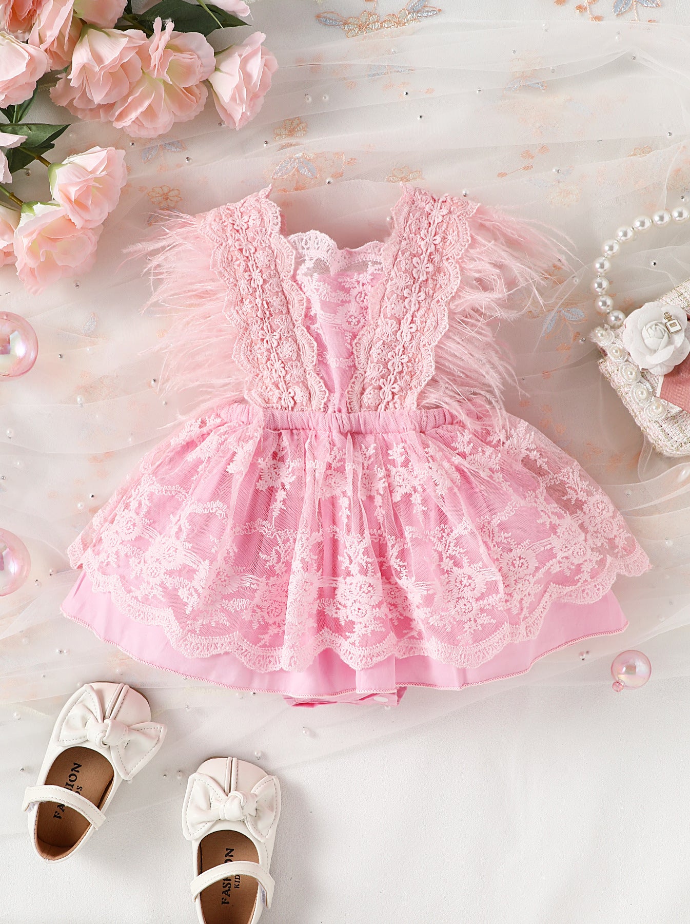 Vestido Infantil Flores y Encaje