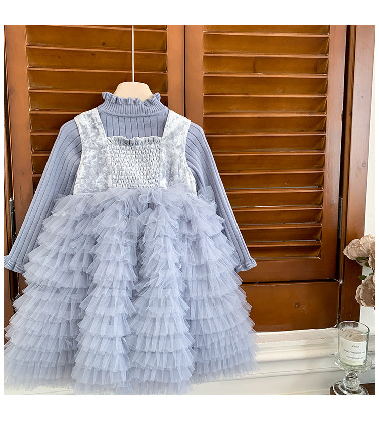 Vestido Infantil Con Encaje Brillante y Tul