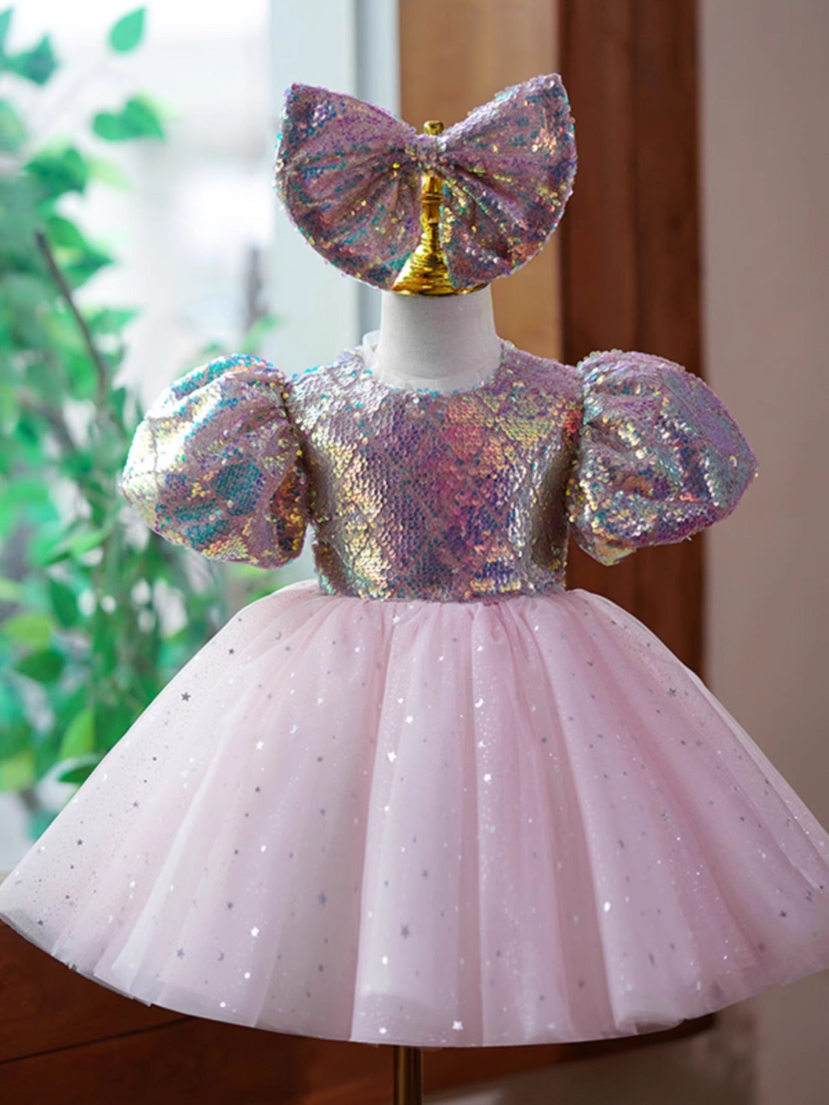 Vestido de Fiesta Infantil Con Lazo Brillante