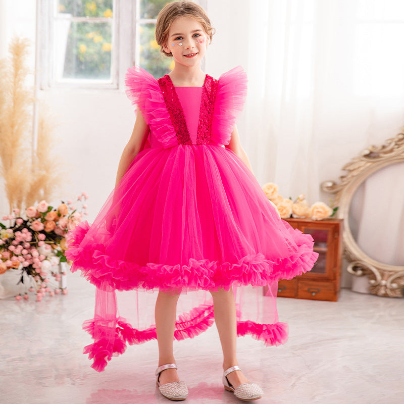Vestido de Fiesta Infantil de Tul Brillante y Lazo
